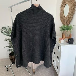 Charcoal Gray Wool Blend Chunky Cable Knit Sweater Poncho H&M Small